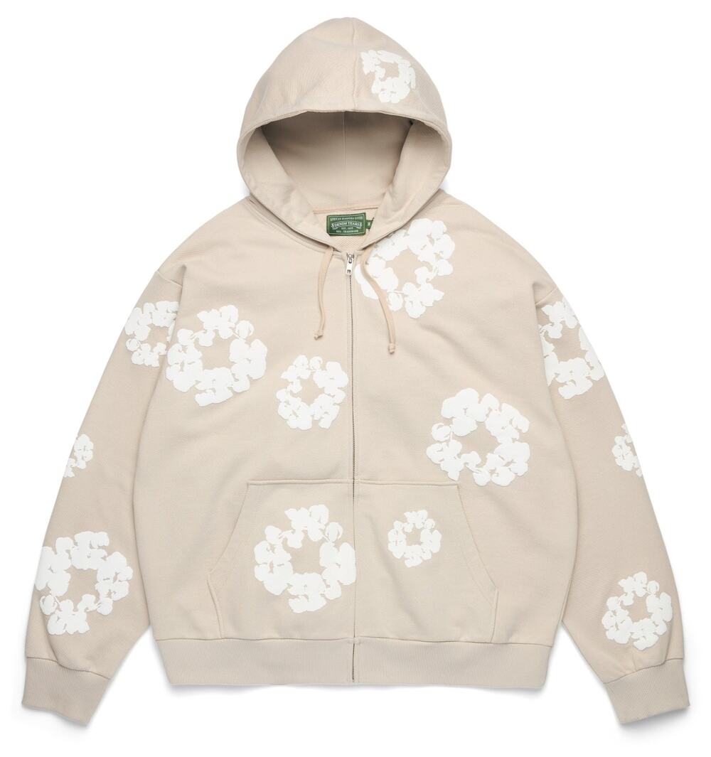 Denim Tears Men's Cotton Wreath Zip Hoodie in Cream (Grey)